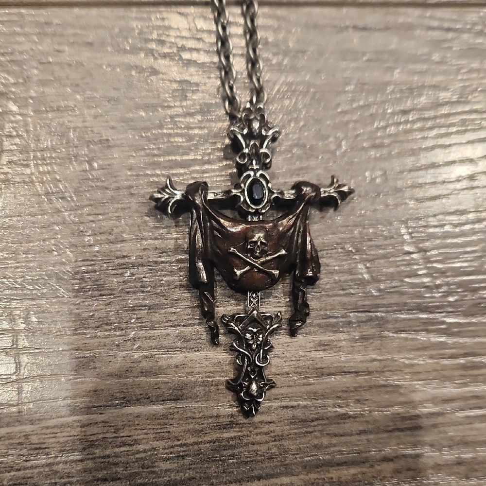 EUC 2007 Alchemy 1977 Silver & Brown Cross Pendant Necklace Made In England